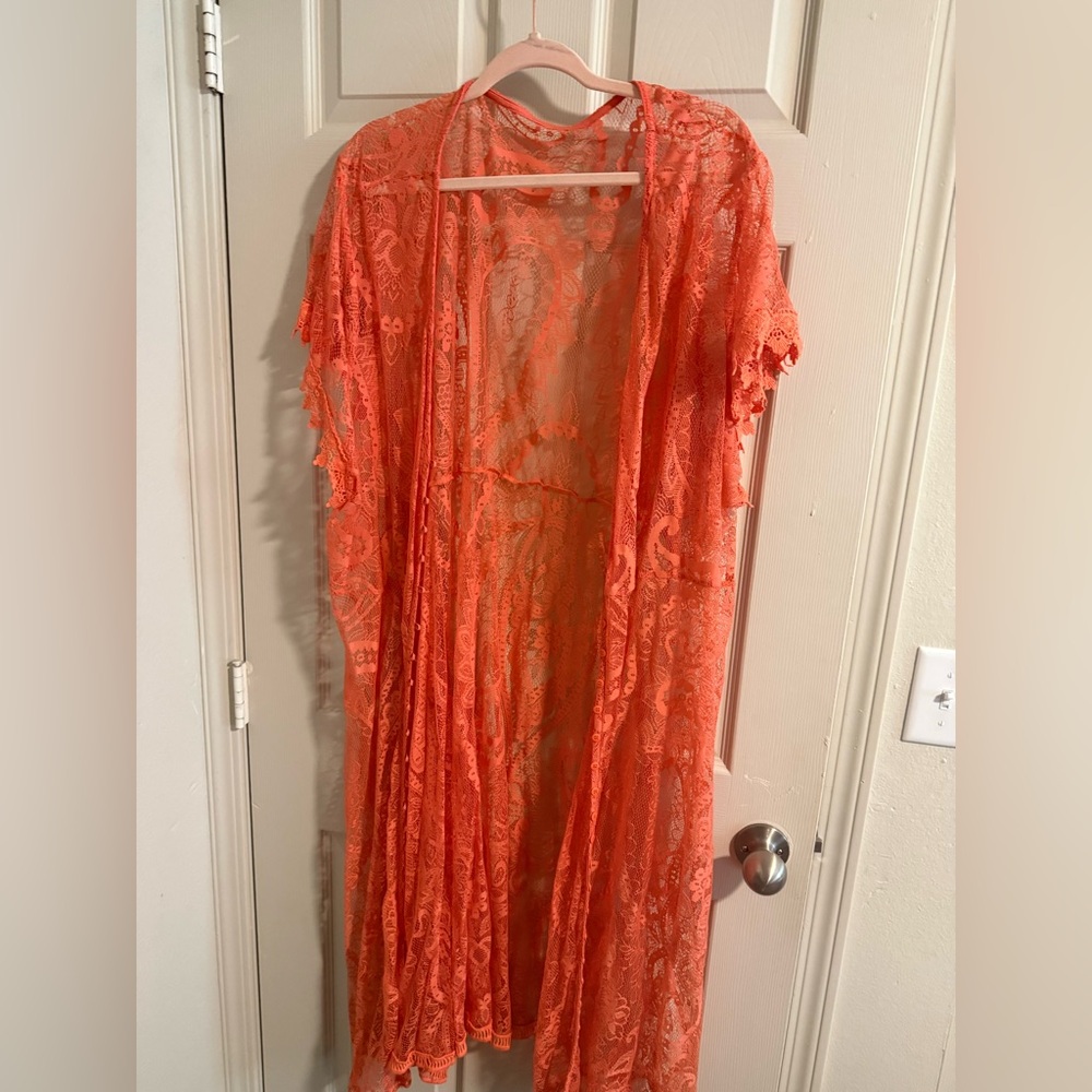 Elegant Peach Lace Long Shall